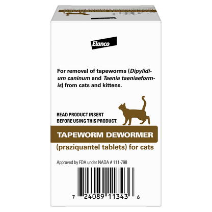 (4 Pack)  Tapeworm Removal Dewormer for Cats, 3 Tablets Praziquantel