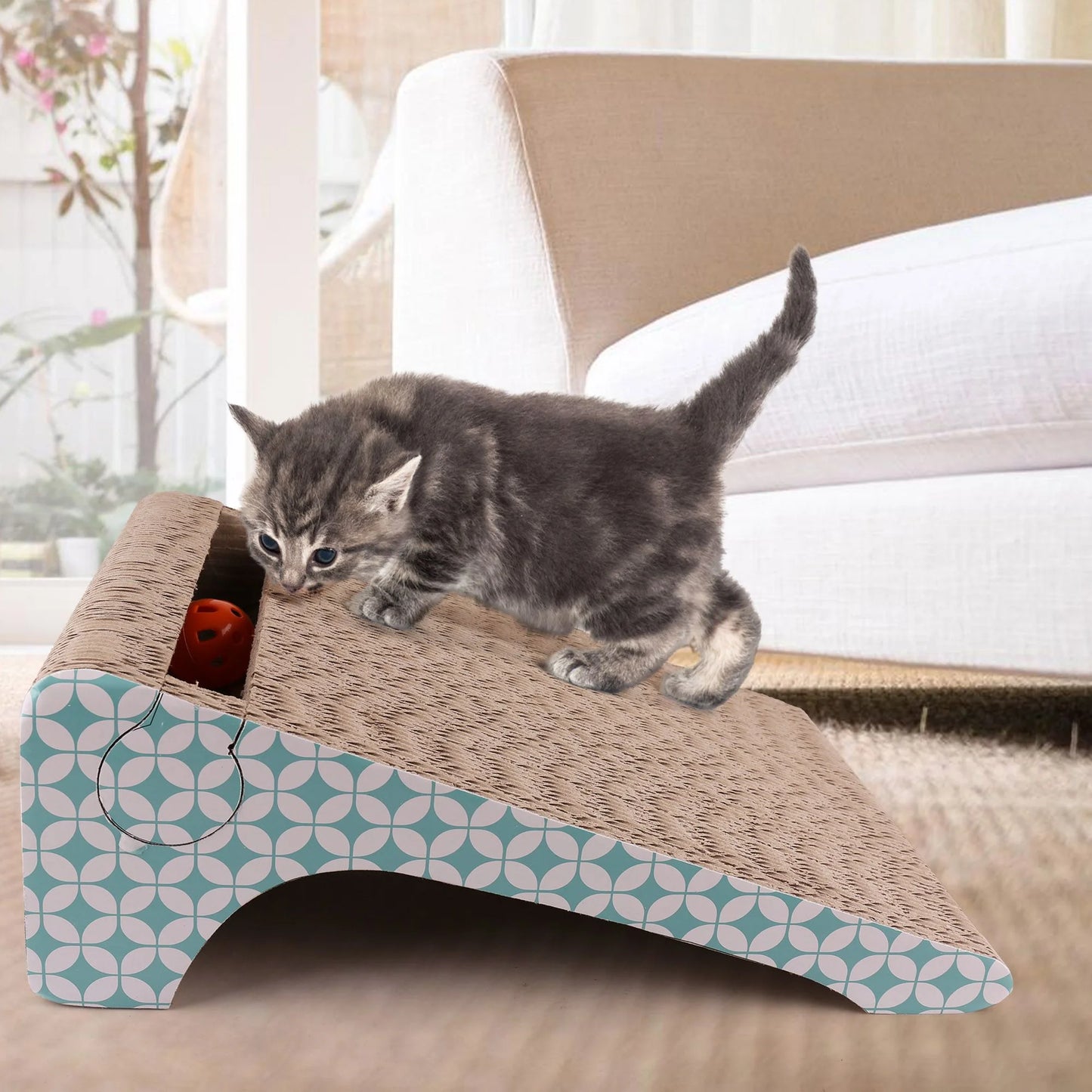 2 in 1 Cat Scratcher Cardboard, Removable Corrugate Cat Scratching Pad with Catnip & Ball