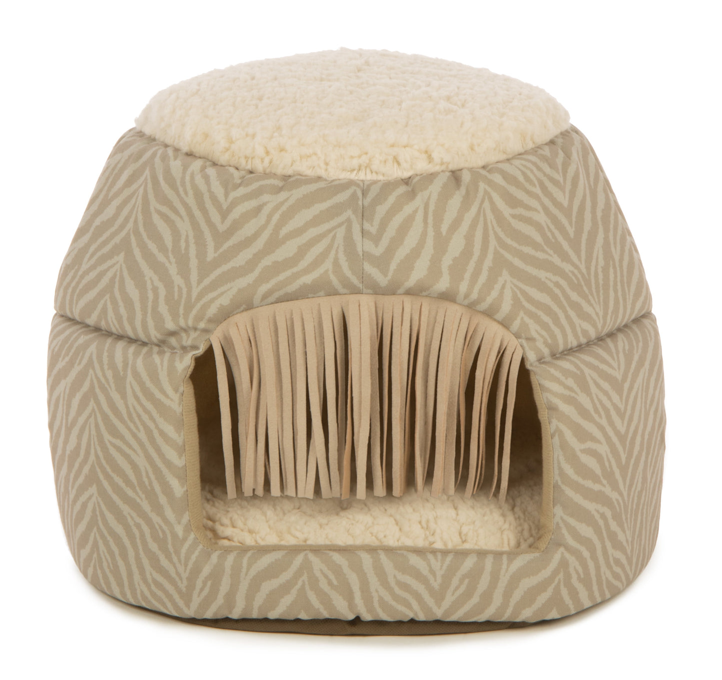 Fringed Honeycomb One Size Convertible Cat Bed to Cat Cave, Tonal Tiger Tan