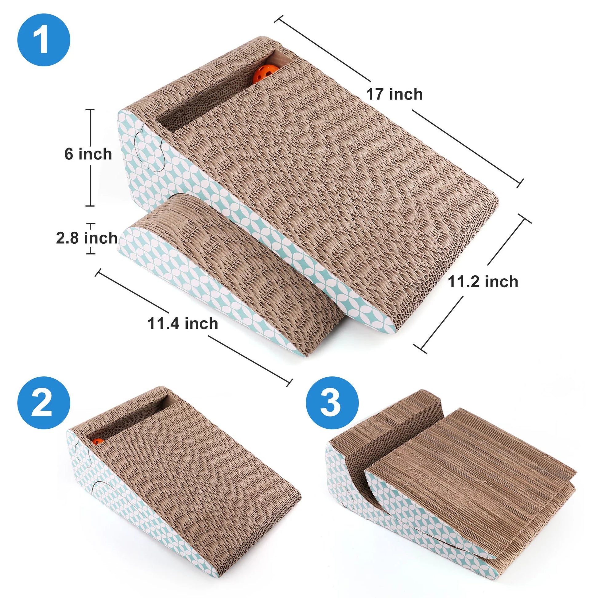 2 in 1 Cat Scratcher Cardboard, Removable Corrugate Cat Scratching Pad with Catnip & Ball