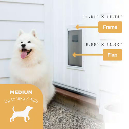 9.3 In. X 12.4 In. Medium Deluxe Aluminum Pet Door, Adjustable Tunnel, White