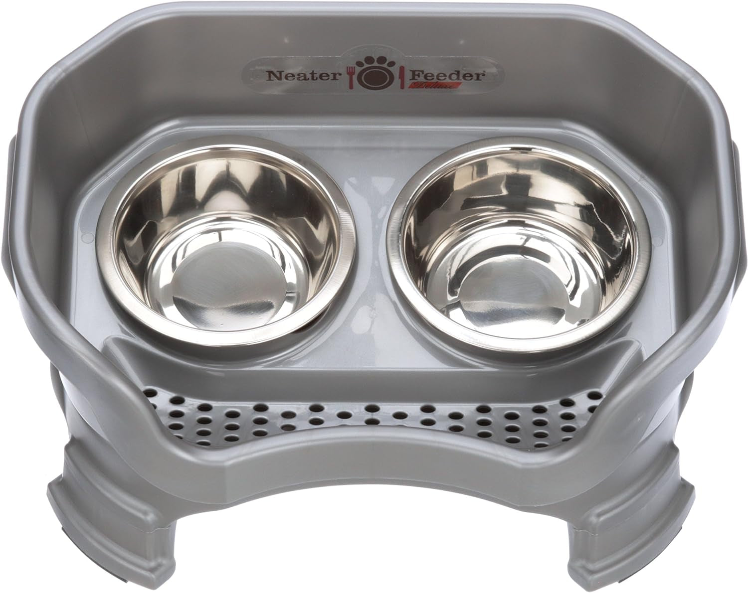 Neater Feeder - Deluxe Model Adjustable Height - Mess-Proof Dog Bowls (Small, Gunmetal) - Made in USA - Elevated, No Spill, Non-Tip, Non-Slip, Raised Stainless Steel Food & Water Pet Bowls