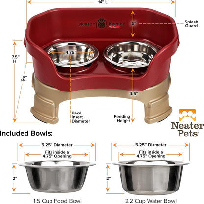 Neater Feeder - Deluxe Model Adjustable Height - Mess-Proof Dog Bowls (Small, Cranberry) - Made in USA - Elevated, No Spill, Non-Tip, Non-Slip, Raised Stainless Steel Food & Water Pet Bowls