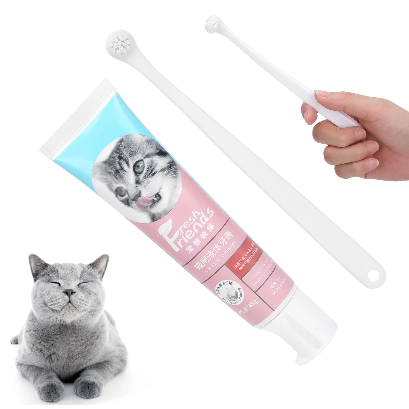 Pet Toothbrush and Toothpaste, Super Soft Brush Dog Toothpaste Kit Dog Care Dog Tooth Brushing Kit with Natural