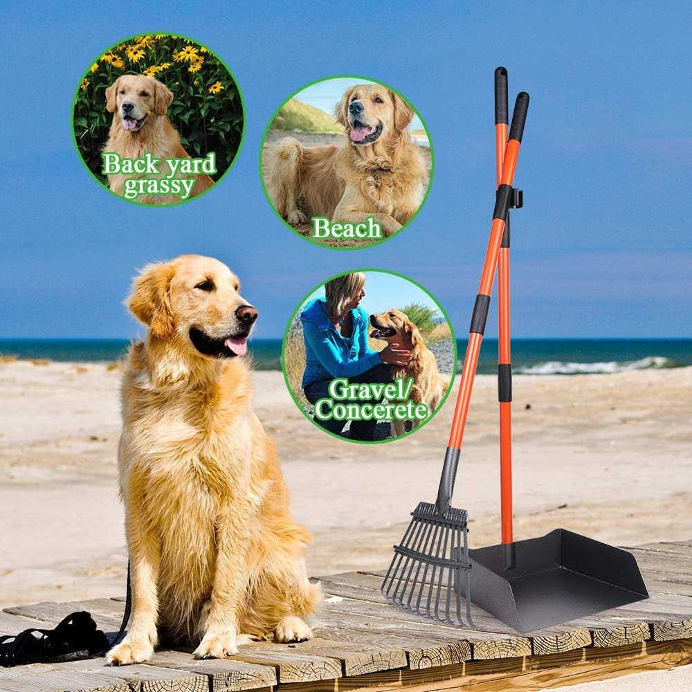 Extra Large Pooper Scooper, Pet Poop Tray and Rake with Adjustable Long Handle, Pet Waste Removal Heavy Duty Dog Pooper Scooper Great for Large Dog Grass Street Gravel