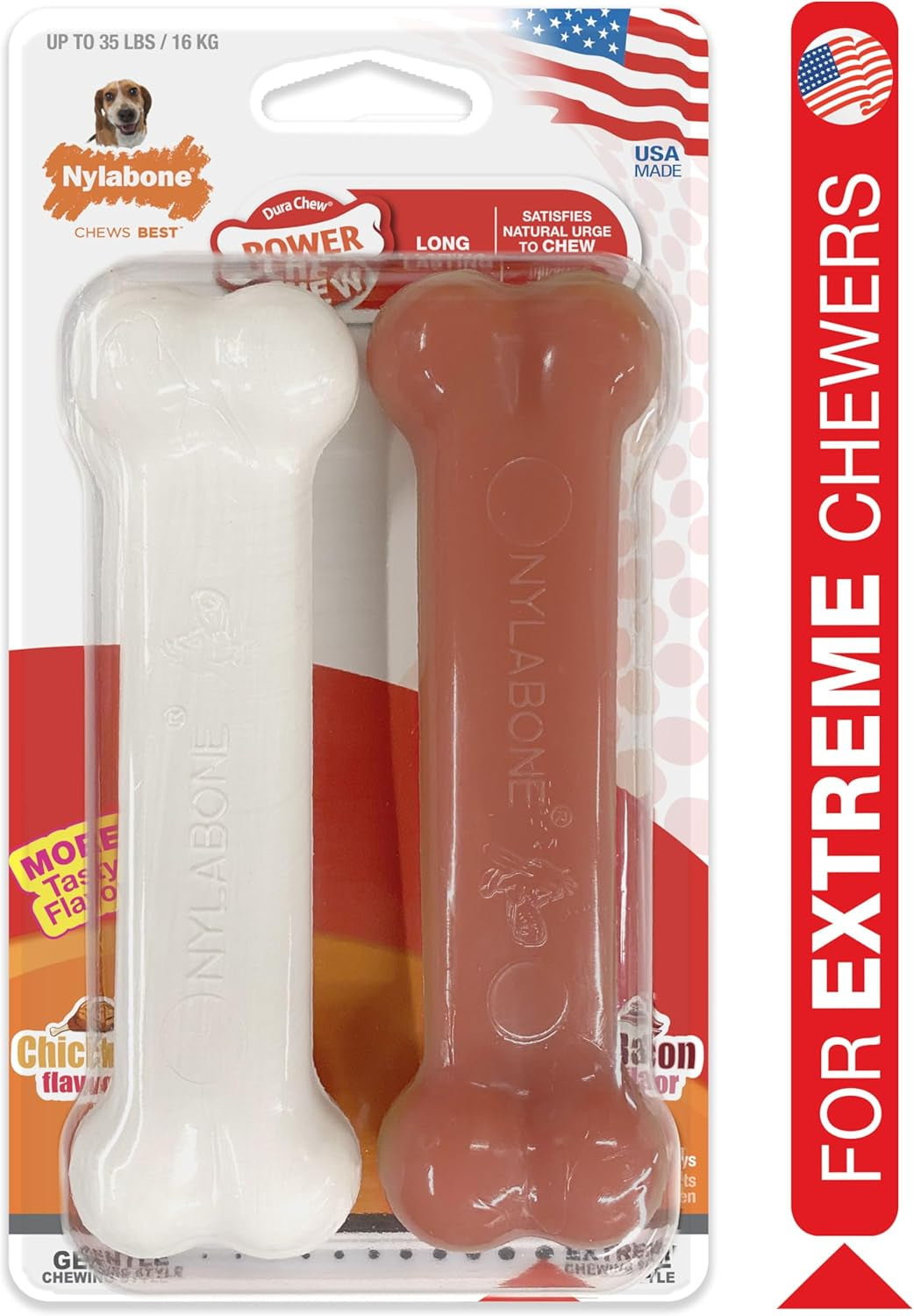 Power Chew Classic Bone Chew Toy for Dogs, Durable Dog Toys for Aggressive Chewers, Bacon & Chicken Flavor, Medium/Wolf (2 Count)