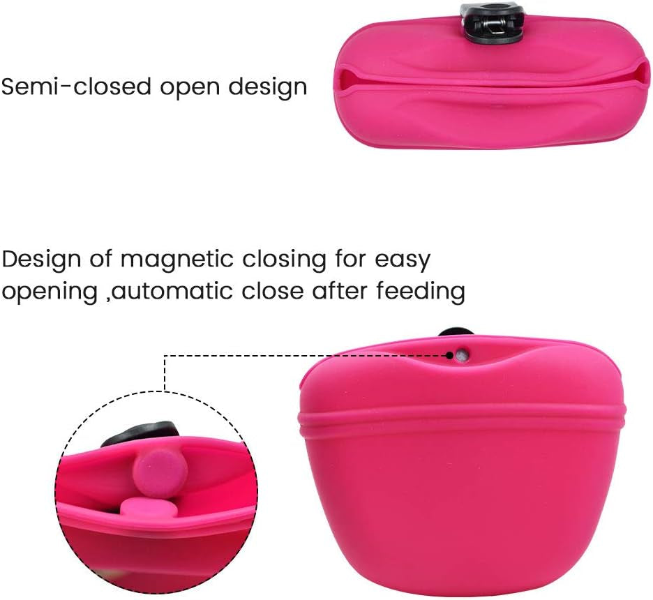 Silicone Dog Treat Pouch,Clip on Portable Training Container,Convenient Magnetic Buckle Closing and Waist Clip,No BPA