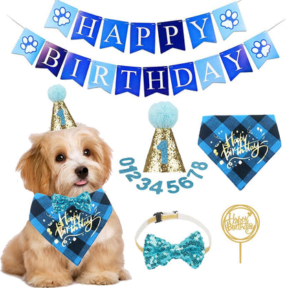 Dog Birthday Boy Bandana - Dog 1St Birthday Party Supplies - Dog 1St Birthday Hat Scarf Happy Birthday Banner Dog Boy First Birthday Outfit for Small Medium Dogs Pets (Small&Medium, Blue)