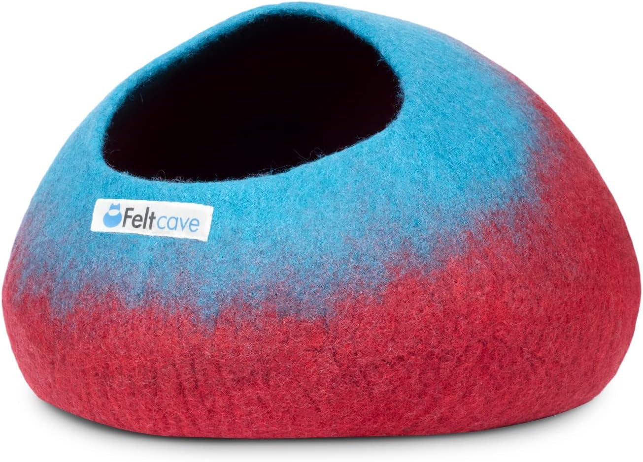 Medium Cat Cave Bed | Maroon & Aqua | Cute and Cozy Cat Cave Handcrafted Merino Wool | Hideaway for Indoor Cats | Warming Nest for Kitty | Washable Wool Fabric - Gift for Pets