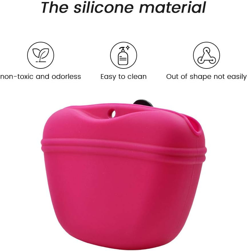 Silicone Dog Treat Pouch,Clip on Portable Training Container,Convenient Magnetic Buckle Closing and Waist Clip,No BPA