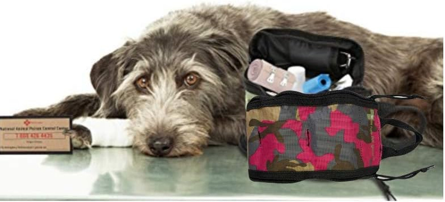 First Aid Kit for Dogs, Travel, Home, Training, Walking, Camping; Pet First Aid Kit with Tourniquet, Scissors, Medical Tape, Bandages, Pink Camo