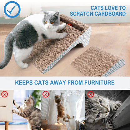 2 in 1 Cat Scratcher Cardboard, Removable Corrugate Cat Scratching Pad with Catnip & Ball