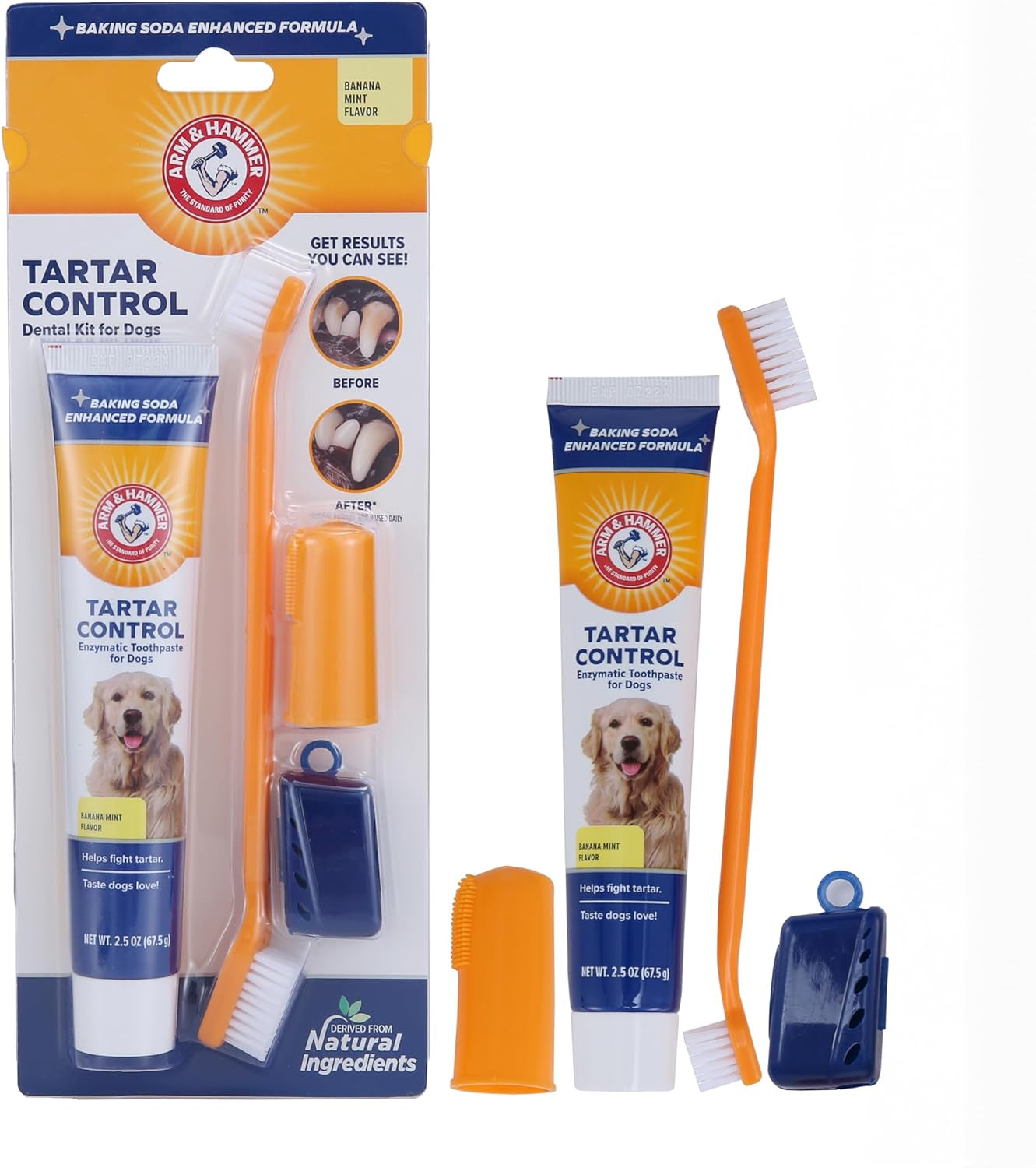 for Pets Tartar Control Kit for Dogs | Contains Toothpaste, Toothbrush & Fingerbrush | Reduces Plaque & Tartar Buildup, 3-Piece Kit, Banana Mint Flavor