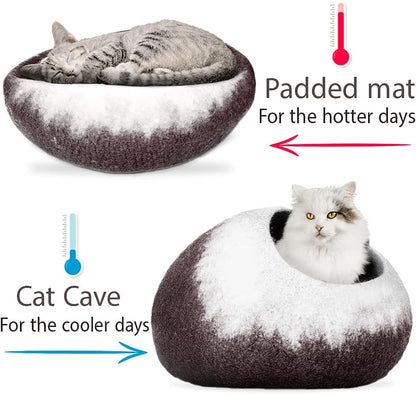 Handcrafted Felted Wool Cat Cave Bed for Cat and Kittens - Felted from 100% Natural Wool (Coffee Petals)