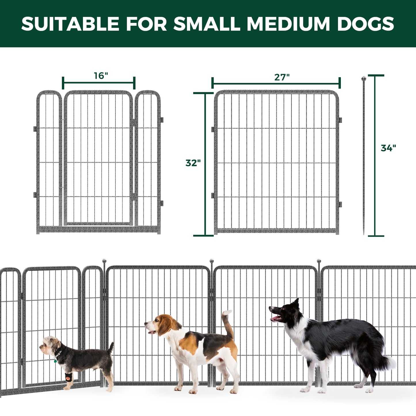 Aster Dog Playpen Outdoor, 8/16/24/32/48 Panels Dog Pen 24/32/40Inch Heavy Duty Dog Pen Pet Fence Playpen for Yard, Patio