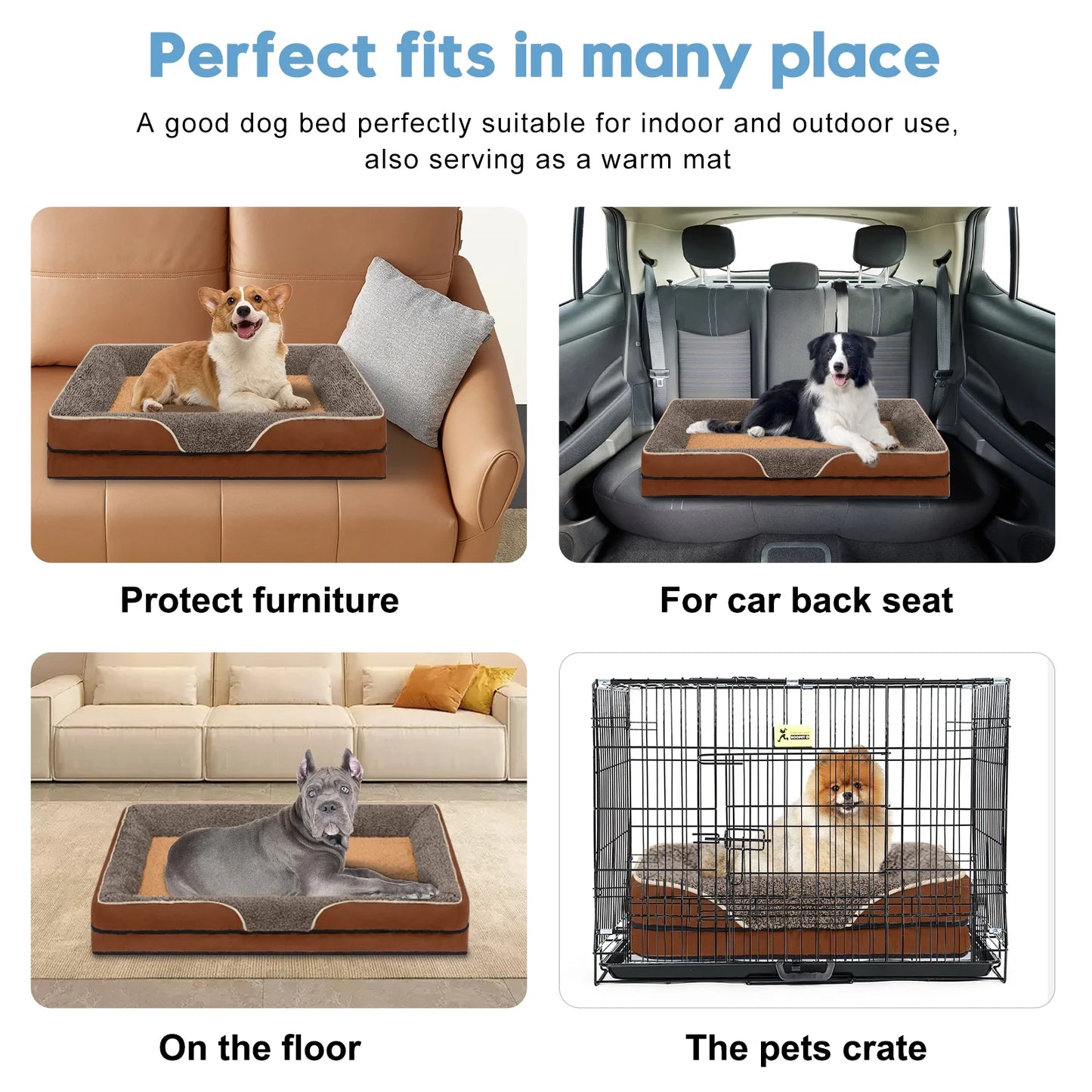 Dog Beds for Small Dogs Orthopedic Dog Bed Sofa Large Medium Small, Supportive Egg Crate Foam Pet Couch Bed with Removable Washable Cover Non Skid Bottom, S, Brown