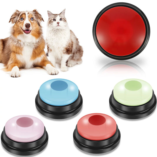 Pet Training Buzzer,4Pcs Dog Button with Light 4 Color Dog Talking Button Recordable Pet Training Buzzer Button Battery Powered Pet Training Button Fun Voice Recording Button for Dogs Pet Speech