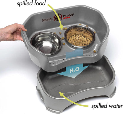 Neater Feeder - Deluxe Model Adjustable Height - Mess-Proof Dog Bowls (Small, Gunmetal) - Made in USA - Elevated, No Spill, Non-Tip, Non-Slip, Raised Stainless Steel Food & Water Pet Bowls