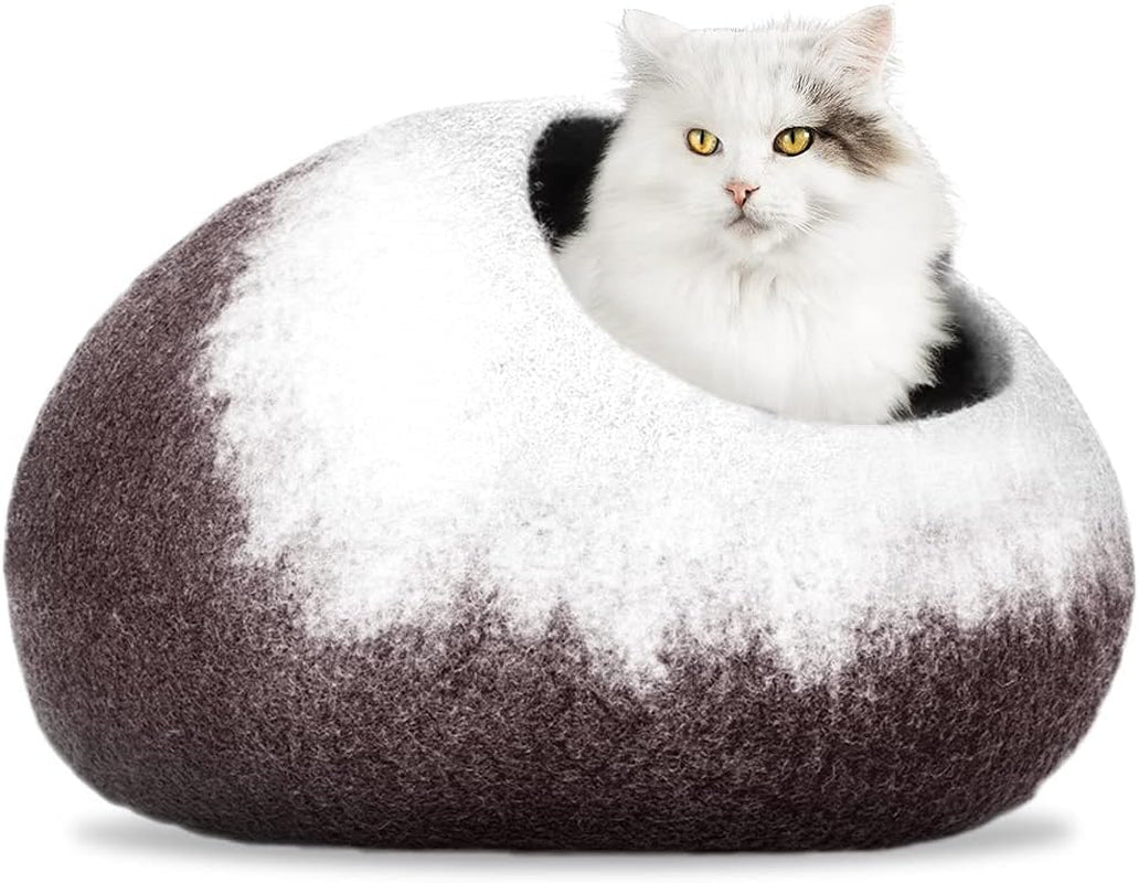 Handcrafted Felted Wool Cat Cave Bed for Cat and Kittens - Felted from 100% Natural Wool (Coffee Petals)