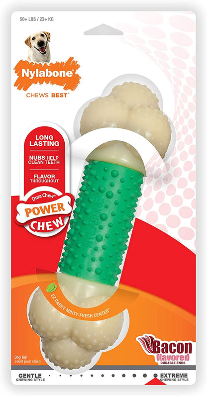 Power Chew Double Action Barbell Bone Chew Toy, Durable Dog Toy, Bacon Flavor, X-Large/Souper (1 Count)