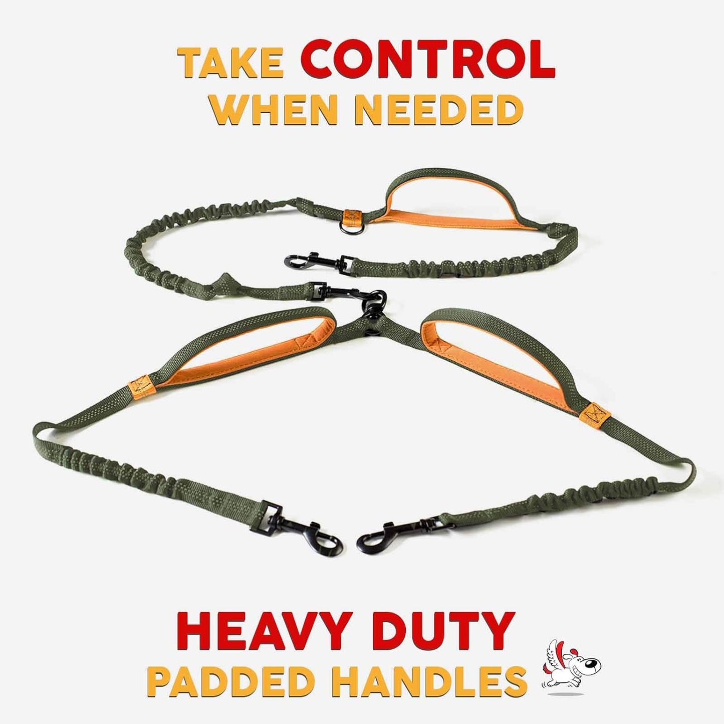 Hands Free Double Dog Leash for Small Dogs - Dual Dog Leash - Two Dog Leash No Tangle - Dog Leash for 2 Dogs - Double Leash - Leash Splitter - Double Clip Leash Coupler (Small, Khaki & Orange)