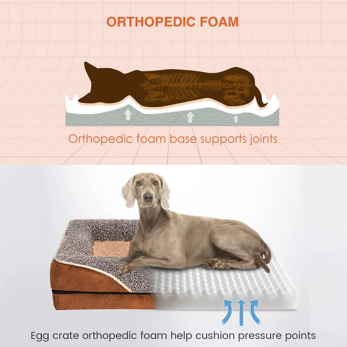 Dog Beds for Small Dogs Orthopedic Dog Bed Sofa Large Medium Small, Supportive Egg Crate Foam Pet Couch Bed with Removable Washable Cover Non Skid Bottom, S, Brown