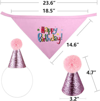 Dog Birthday Bandana Hat Scarf Party Supplies (Pink-Girl)