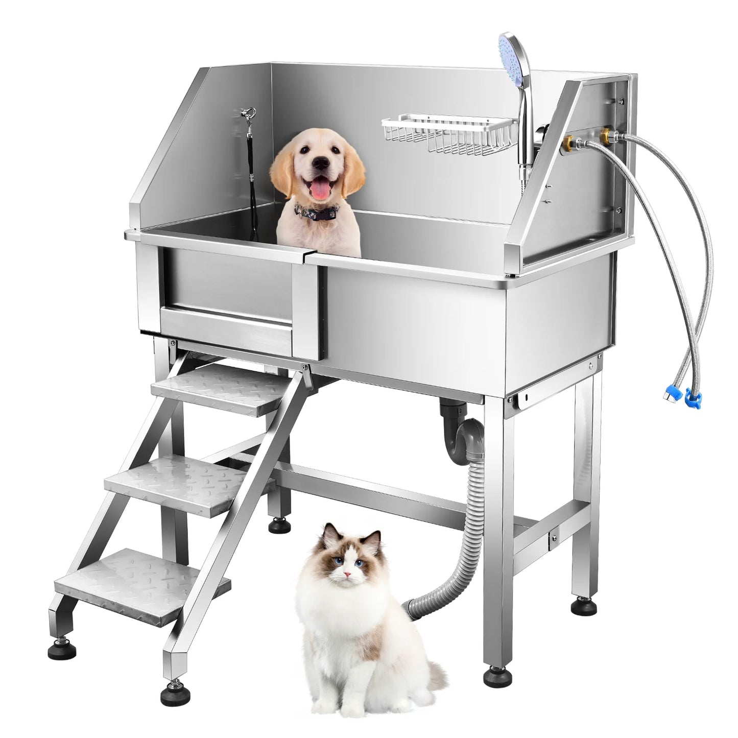 34'' Pet Grooming Bahtub for Small Dogs,Pet Home Washing Station for Small Pets Stainless Steel with Sliding Doors