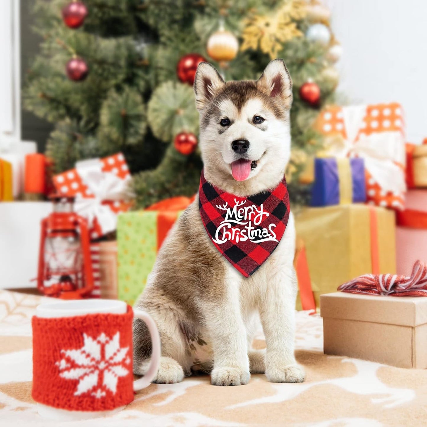 2 Pack Dog Bandana Christmas Classic Buffalo Plaid Pets Scarf Triangle Bibs Kerchief Set Pet Costume Accessories Decoration for Small Medium Large Dogs Cats Pets (Small, Red and Green)