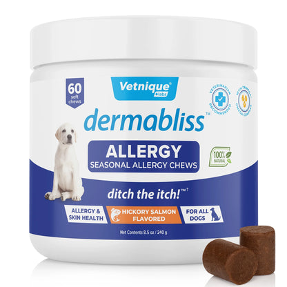 Dermabliss Allergy Relief & Immune Support Supplement for Dogs - Hickory Salmon Flavored Treats, 60 Count