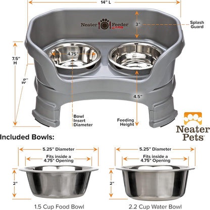 Neater Feeder - Deluxe Model Adjustable Height - Mess-Proof Dog Bowls (Small, Gunmetal) - Made in USA - Elevated, No Spill, Non-Tip, Non-Slip, Raised Stainless Steel Food & Water Pet Bowls