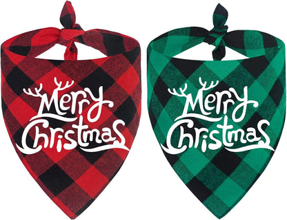 2 Pack Dog Bandana Christmas Classic Buffalo Plaid Pets Scarf Triangle Bibs Kerchief Set Pet Costume Accessories Decoration for Small Medium Large Dogs Cats Pets (Small, Red and Green)