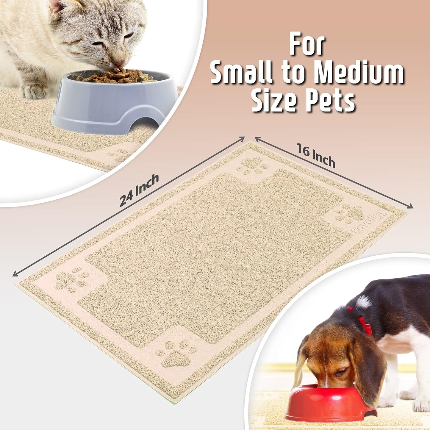 Dog Bowl Mat for Cat and Dog Bowls, Silicone Non-Slip Absorbent Waterproof Dog Food Mat, Easy to Clean, Unique Paw Design