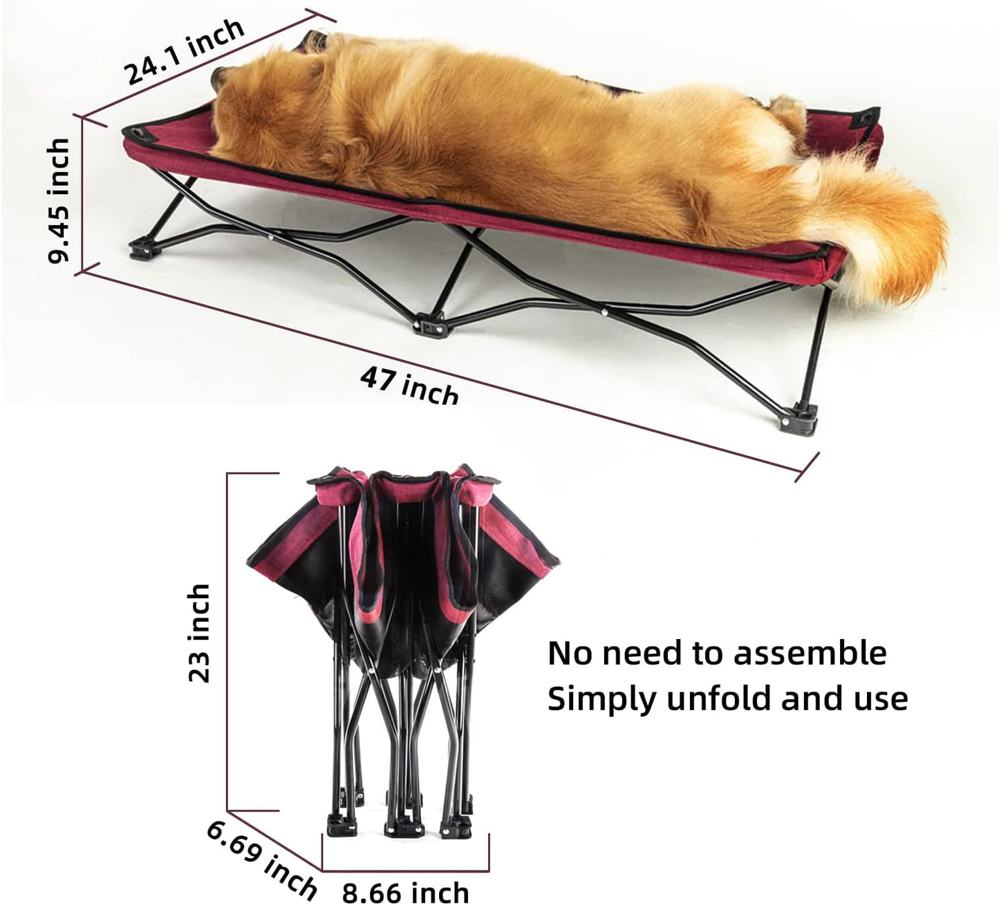 47 Inches Long Elevated Folding Pet Bed Cot Travel Portable Breathable Cooling Textilene Mesh Sleeping Dog Bed (47 Inch (Pack of 1), Red)