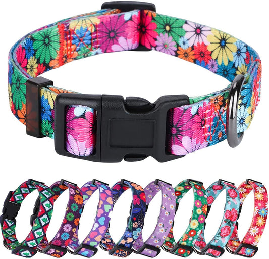 Dog Collar for Small-Medium-Large Dogs Floral Pattern for Girl Boy Dogs Medium (M(Neck 13.1''-19'', Width 3/4''))