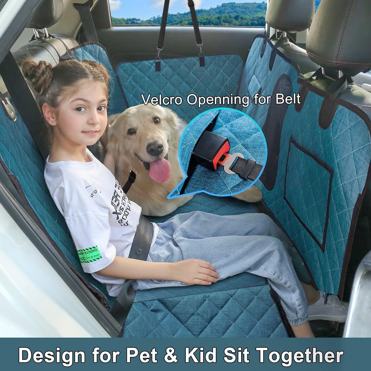 Dog Car Seat Cover-Back Seat Dog Cover for Car Include Mesh Visual Window and Pet Seat Belt-Hammock Scratchproof Pet Seat Cover for Cars Suvs Trucks Jeep