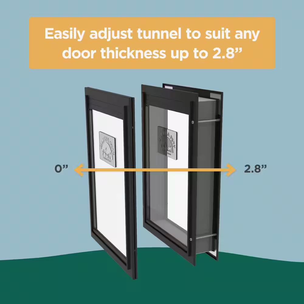 Large Deluxe Aluminum Pet Door for Dogs, Adjustable Tunnel for Walls and Screens up to 2.8 In.