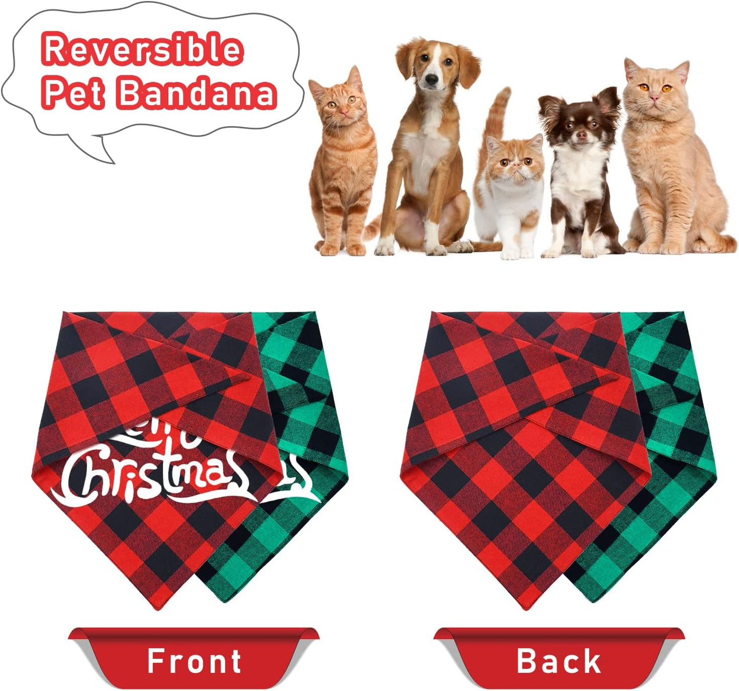 2 Pack Dog Bandana Christmas Classic Buffalo Plaid Pets Scarf Triangle Bibs Kerchief Set Pet Costume Accessories Decoration for Small Medium Large Dogs Cats Pets (Small, Red and Green)