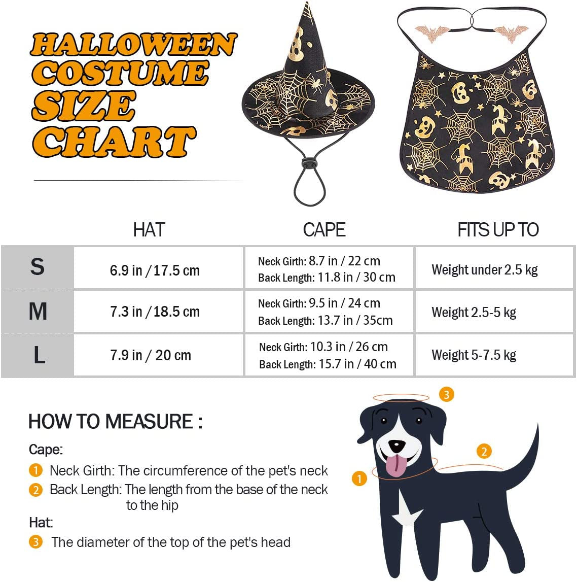 Pet Halloween Costumes Cape with Wizard Hat Dog Cat Halloween Apparels (Size S)