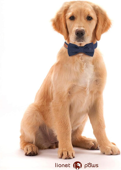 Boy Dog Collar with Bowtie, Comfortable Adjustable Cute Navy Blue Bow Tie Collar for Male Dogs Gift, Large, Neck 16-24 Inches