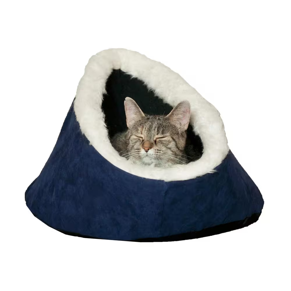 Small Blue Feline Cat Comfort Cavern Pet Bed