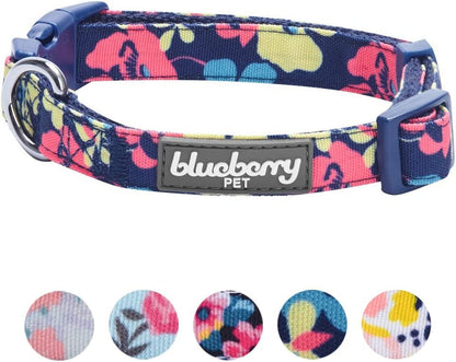 Made Well Profound Floral Print Adjustable Dog Collar in Navy Blue, X-Small, Neck 7.5"-10"