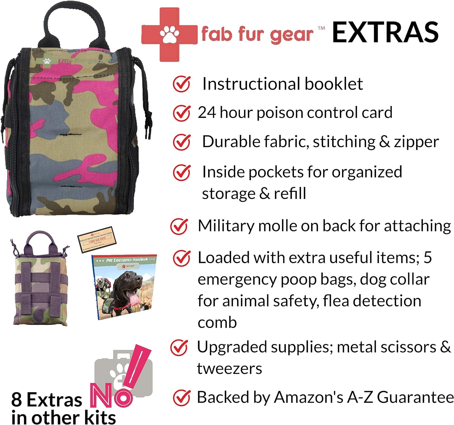 First Aid Kit for Dogs, Travel, Home, Training, Walking, Camping; Pet First Aid Kit with Tourniquet, Scissors, Medical Tape, Bandages, Pink Camo